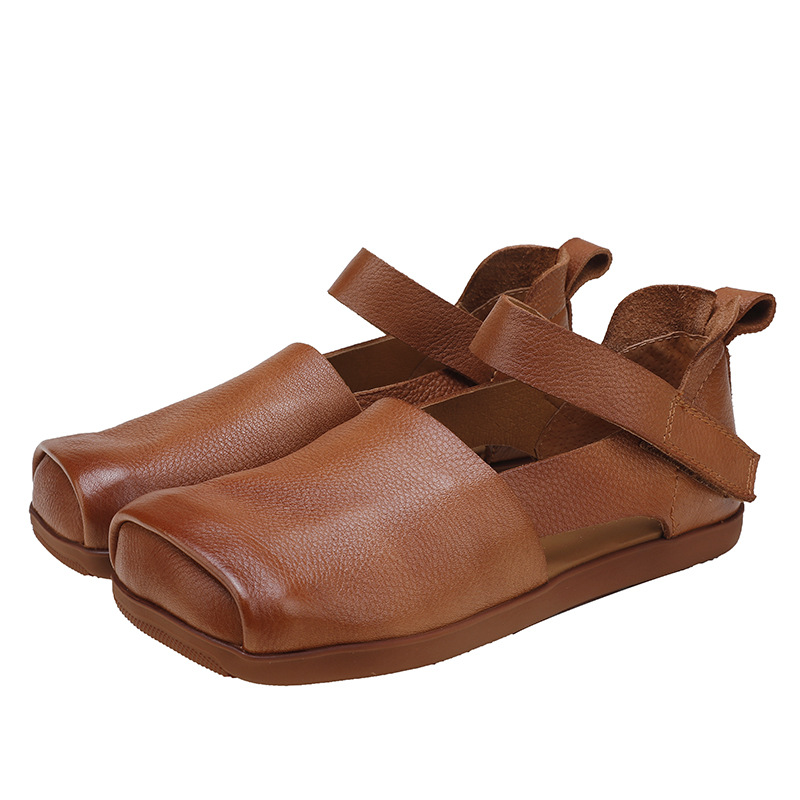Women's Vintage Hand - made Square - Toe Soft - Sole Genuine Leather Shoes