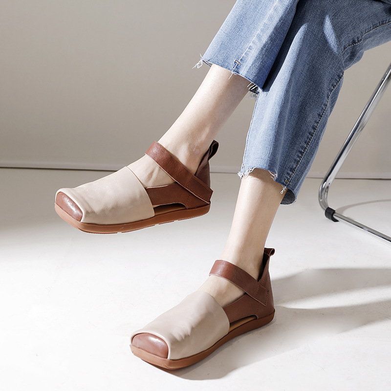 Women's Vintage Hand - made Square - Toe Soft - Sole Genuine Leather Shoes