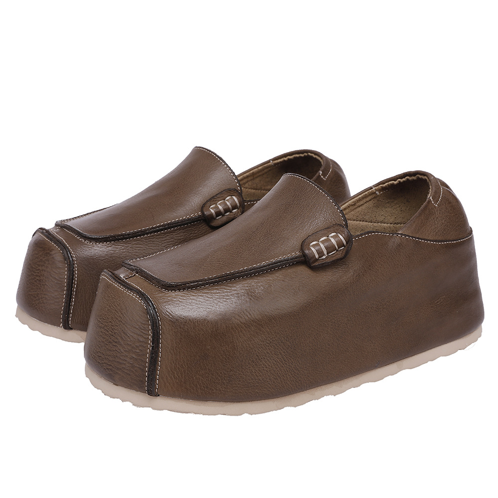 Washed Leather Hidden Heel Bread Shoes - Retro Comfortable Flats
