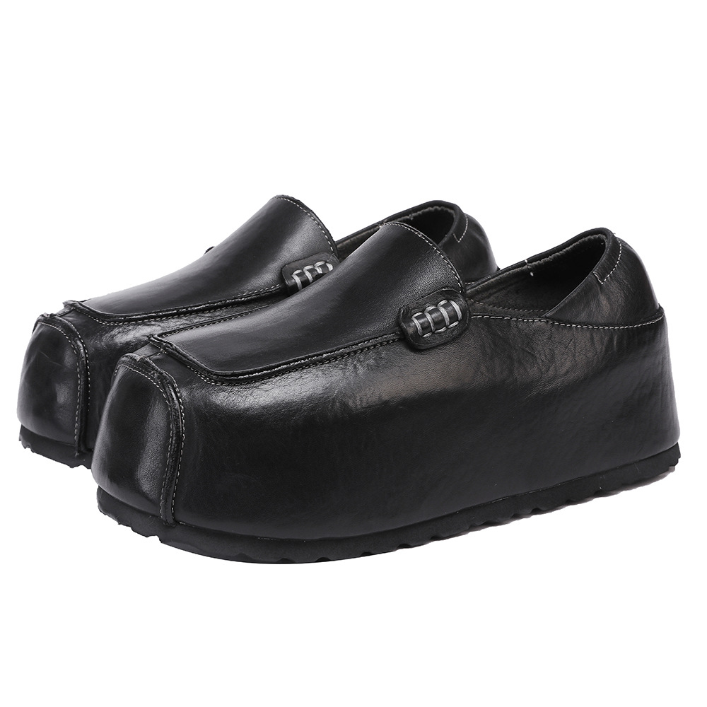 Washed Leather Hidden Heel Bread Shoes - Retro Comfortable Flats