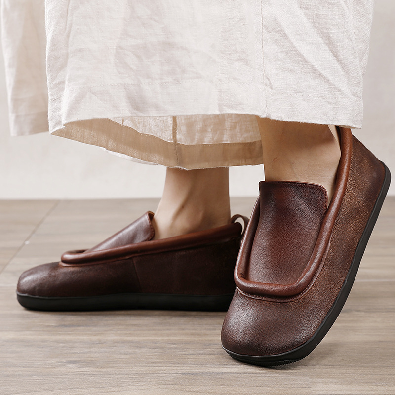 Vintage Distressed Soft-Soled Shoes - Genuine Leather Flats