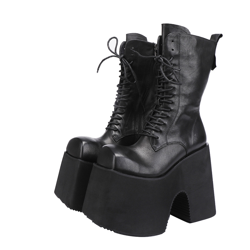 Martin Female Leather Boots - Chunky Heel with Quirky Design