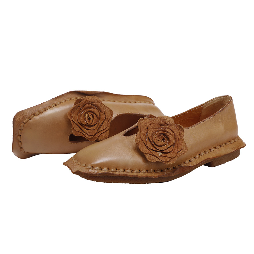Washed Leather Egg Roll Shoes - Comfortable All-Season Flats