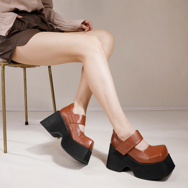 10cm Leather Platform Shoes - Comfortable All-Season Flats