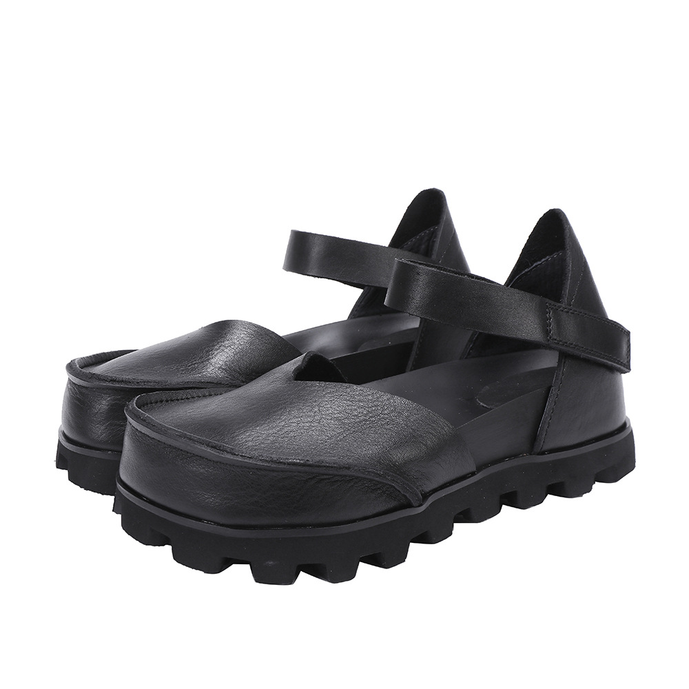 Genuine Leather Flat Shoes - Hidden Heel Hollow Strap Casual Loafers