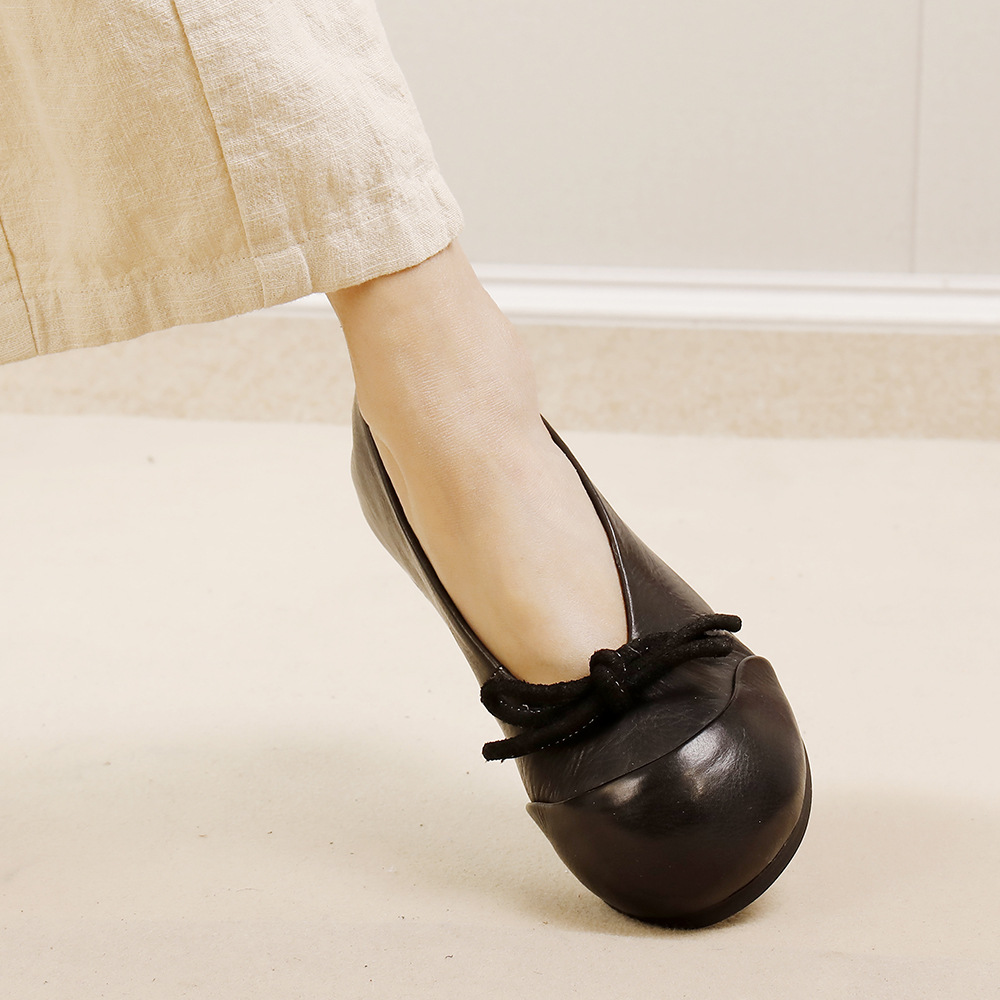 Red Bow Ballet Flats - Soft Leather Boho Shoes